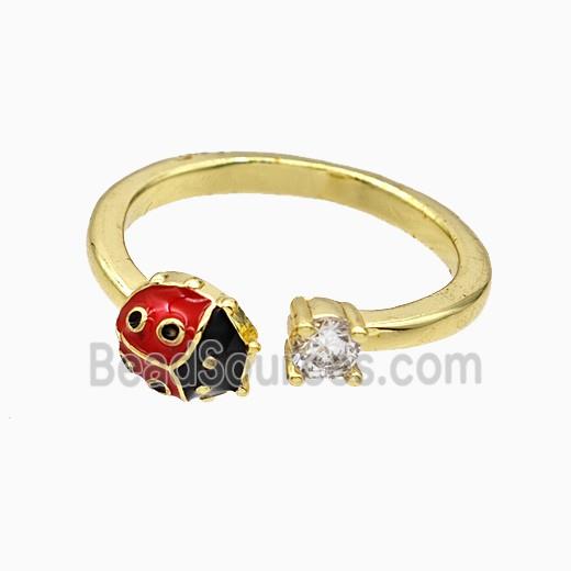 Copper Ladybug Rings Red Enamel Gold Plated