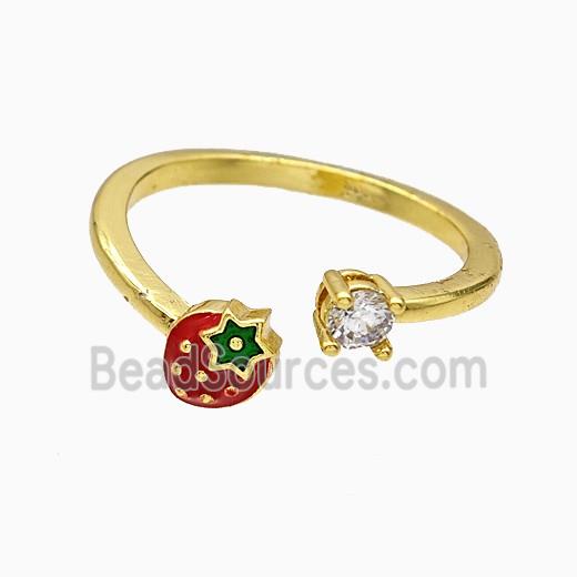 Copper Strawberry Rings Red Enamel Gold Plated