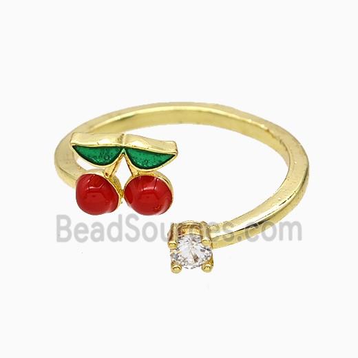 Copper Cherry Rings Red Enamel Gold Plated