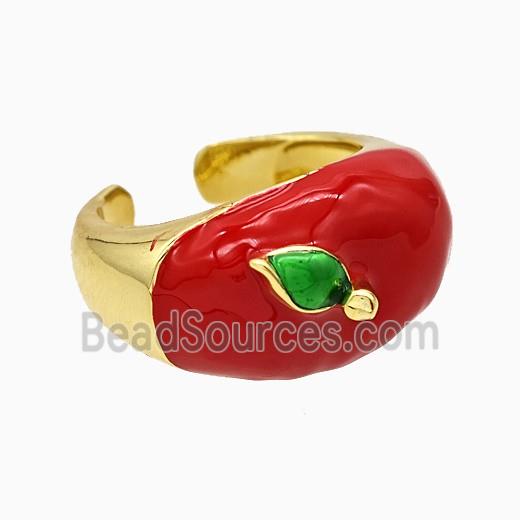 Copper Leaf Rings Red Enamel Gold Plated