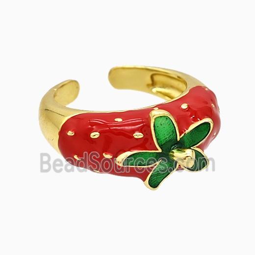 Copper Flower Rings Red Enamel Gold Plated