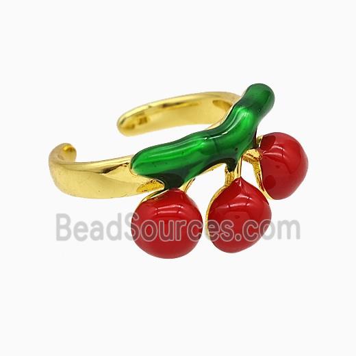 Copper Cherry Rings Red Enamel Gold Plated