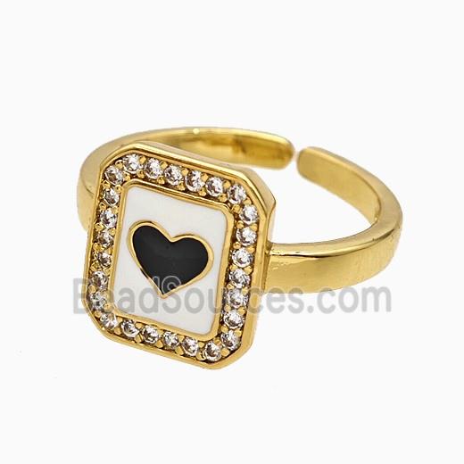 Copper Heart Rings Pave Zirconia Black Enamel Gold Plated