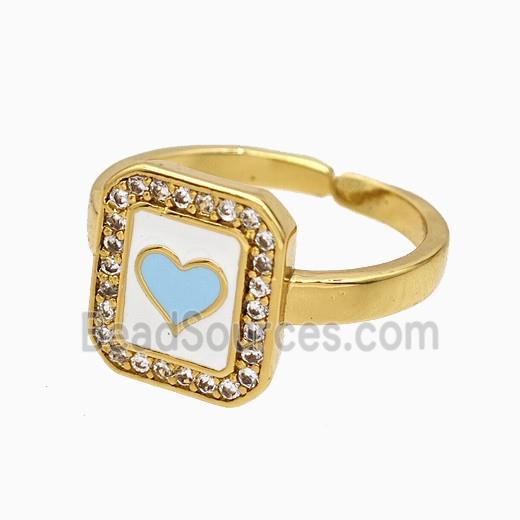 Copper Heart Rings Pave Zirconia Blue Enamel Gold Plated