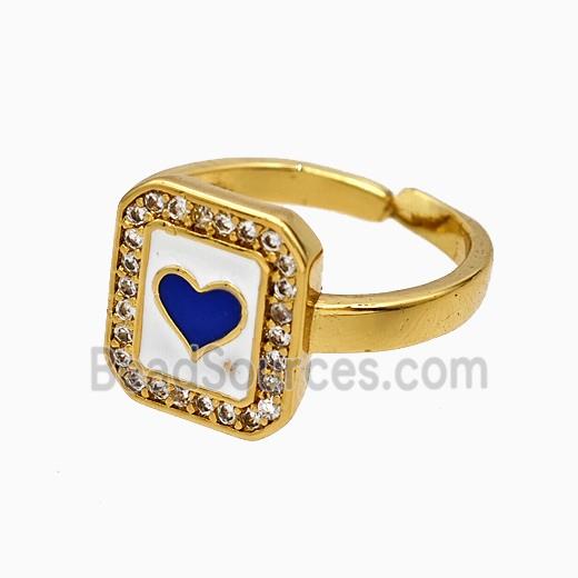 Copper Heart Rings Pave Zirconia Royalblue Enamel Gold Plated