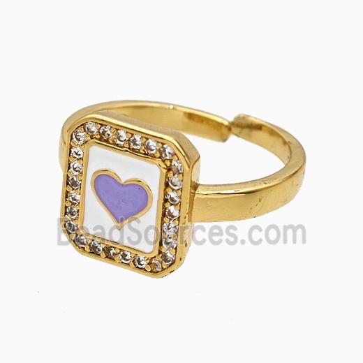 Copper Heart Rings Pave Zirconia Lavender Enamel Gold Plated