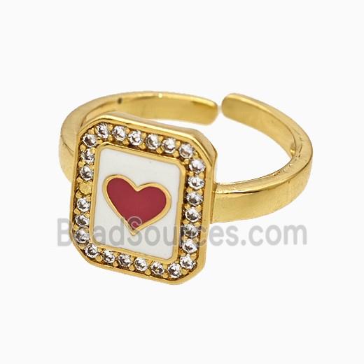 Copper Heart Rings Pave Zirconia Red Enamel Gold Plated