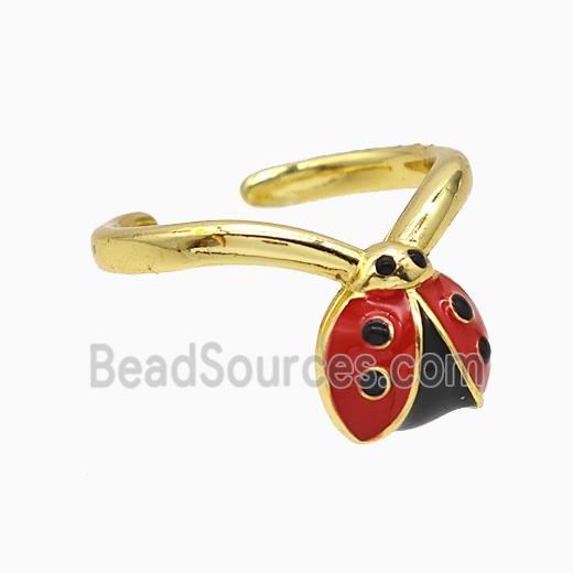 Copper Ladybug Rings Red Enamel Gold Plated