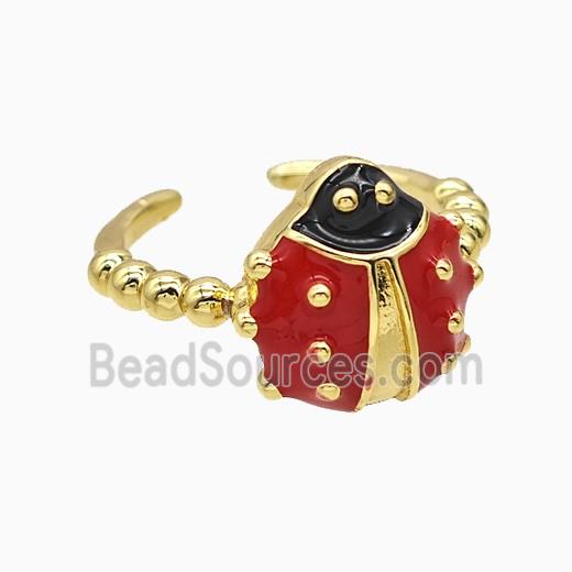 Copper Ladybug Rings Red Enamel Gold Plated