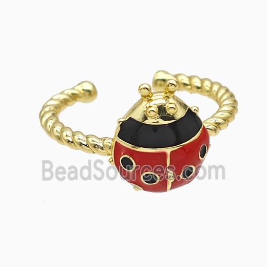 Copper Ladybug Rings Red Enamel Gold Plated