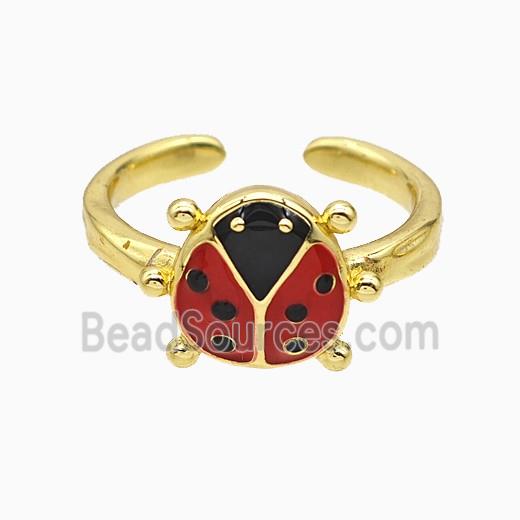 Copper Ladybug Rings Red Enamel Gold Plated