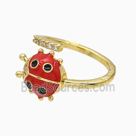 Copper Ladybug Rings Red Enamel Gold Plated