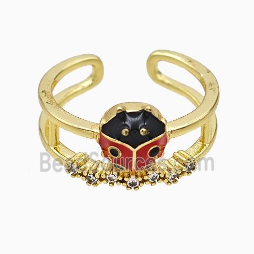 Copper Ladybug Rings Red Enamel Gold Plated