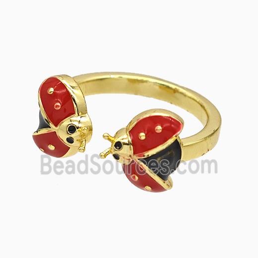 Copper Ladybug Rings Red Enamel Gold Plated