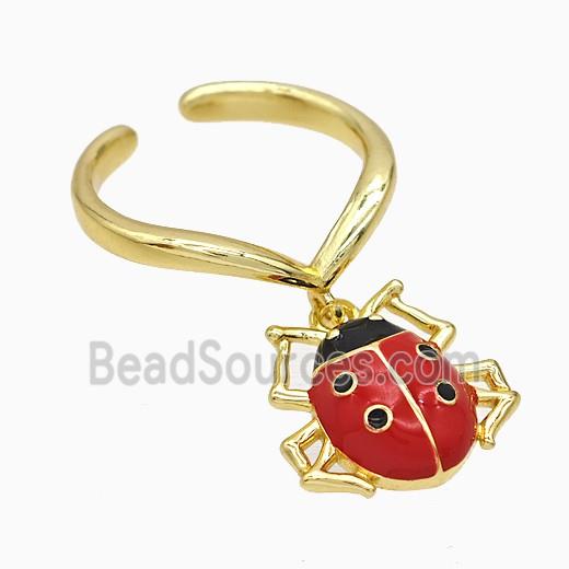 Copper Ladybug Rings Red Enamel Gold Plated