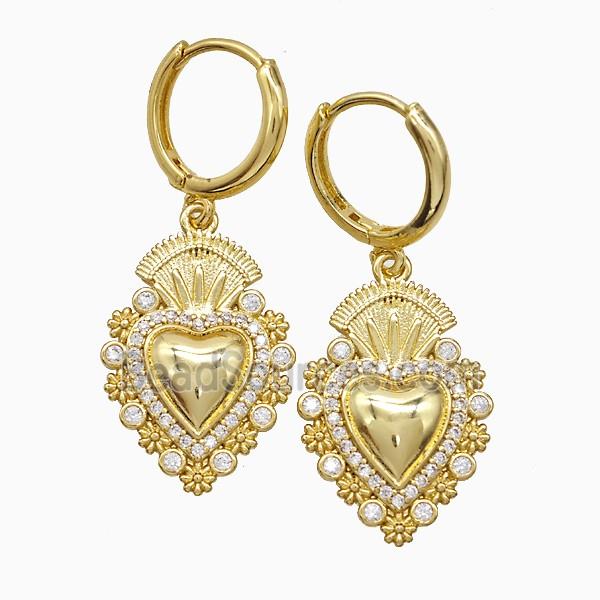 Copper Heart Hoop Earrings Pave Zirconia Gold Plated