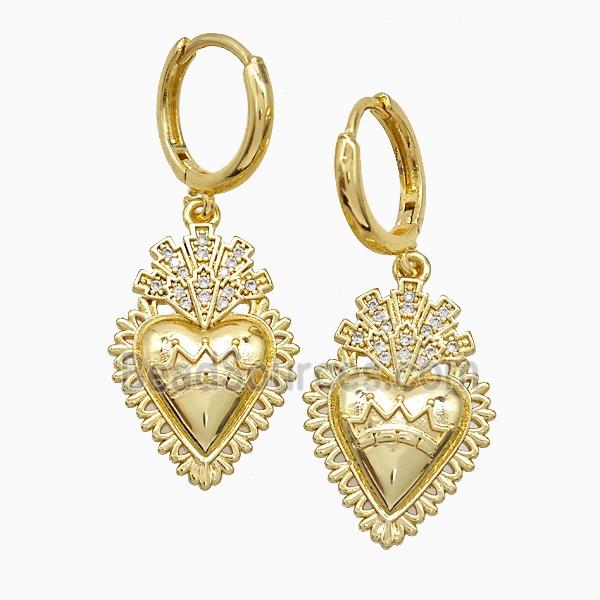 Copper Heart Hoop Earrings Pave Zirconia Gold Plated