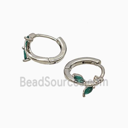 Copper Leaf Hoop Earrings Pave Crystal Glass Platinum Plated