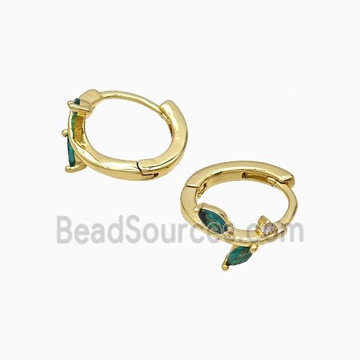 Copper Leaf Hoop Earrings Pave Crystal Glass Gold Plated