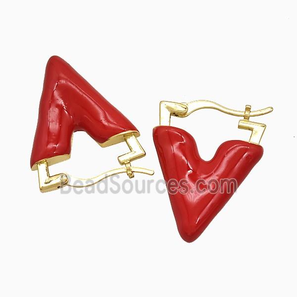 Copper Leaveback Earrings Red Enamel Gold Plated