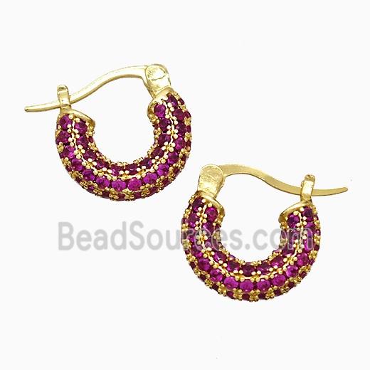 Copper Leaveback Earrings Pave Red Zirconia Gold Plated