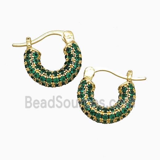 Copper Leaveback Earrings Pave Green Zirconia Gold Plated