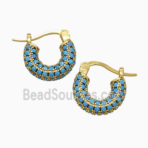 Copper Leaveback Earrings Pave Blue Zirconia Gold Plated