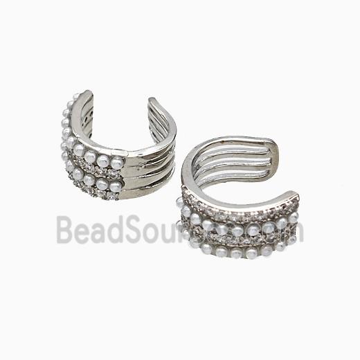 Copper Clip Earrings Pave Pearlized Resin Platinum Plated