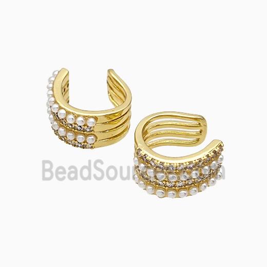 Copper Clip Earrings Pave Pearlized Resin Gold Plated