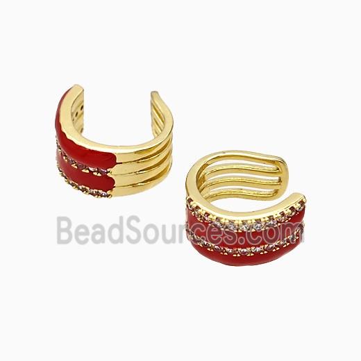 Copper Clip Earrings Red Enamel Gold Plated