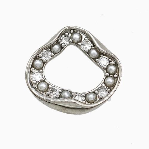 Copper Circle Pendant Pave Zirconia Pearlized Resin Platinum Plated