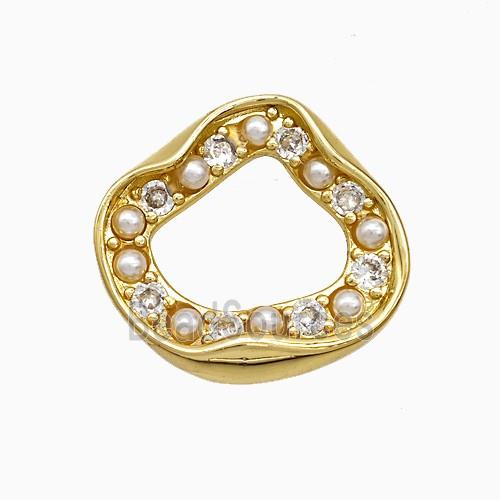 Copper Circle Pendant Pave Zirconia Pearlized Resin Gold Plated
