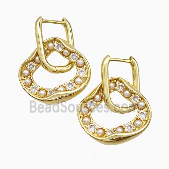 Copper Circle Latchback Earrings Pave Pearlized Resin Gold Plated