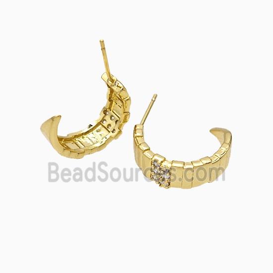 Copper Stud Earrings Pave Zirconia Gold Plated