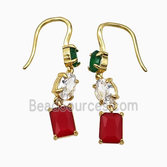 Copper Hook Earrings Pave Crystal Glass Gold Plated