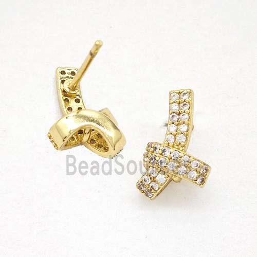 Copper Awareness Ribbons Stud Earrings Pave Zirconia Gold Plated