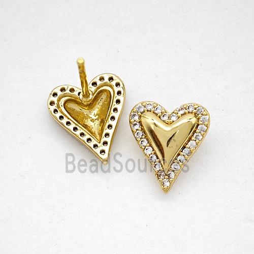 Copper Heart Stud Earrings Pave Zirconia Gold Plated