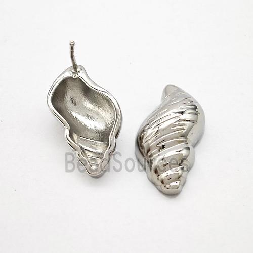Copper Conch Shell Stud Earrings Platinum Plated