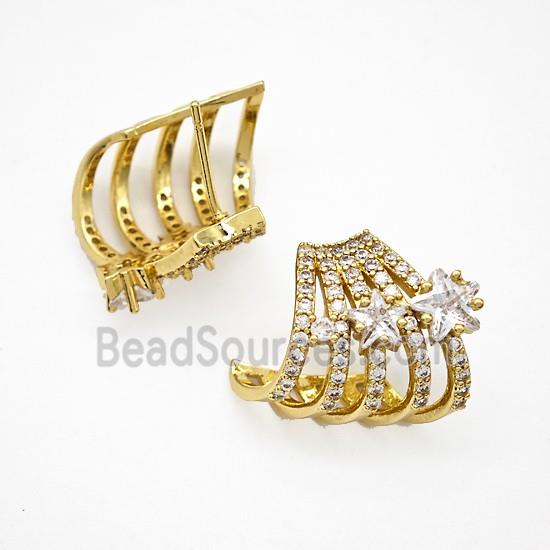 Copper Clip Earrings Pave Zirconia Gold Plated