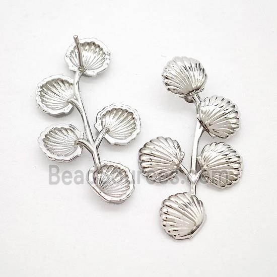 Copper Scallop Shell Stud Earrings Platinum Plated