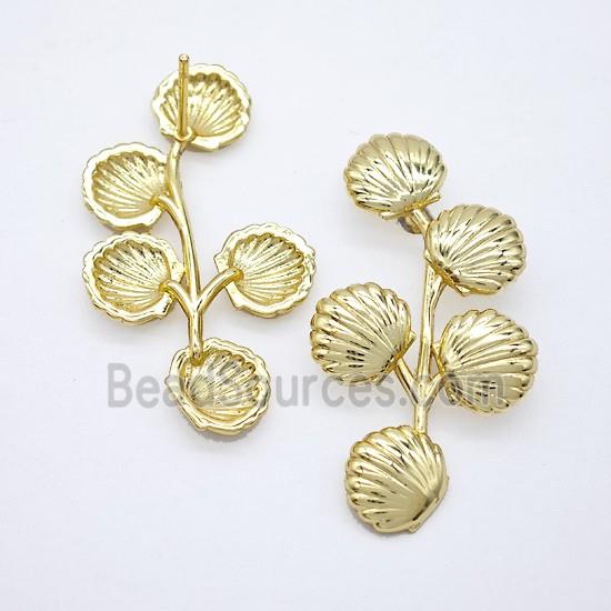 Copper Scallop Shell Stud Earrings Gold Plated