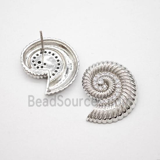 Copper Spiral Shell Stud Earrings Platinum Plated