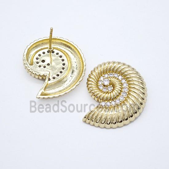 Copper Spiral Shell Stud Earrings Gold Plated