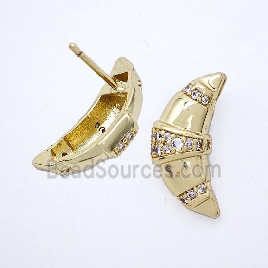 Copper Moon Stud Earrings Pave Zirconia Gold Plated
