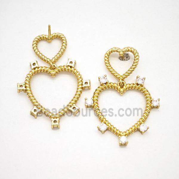 Copper Heart Stud Earrings Pave Zirconia Gold Plated