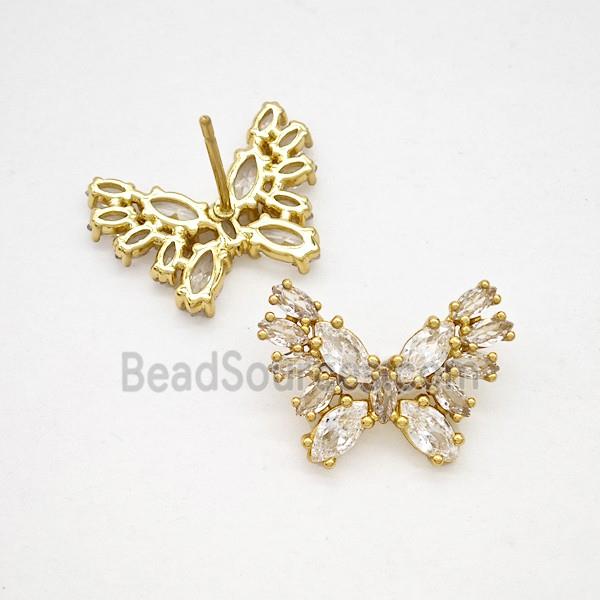 Copper Butterfly Stud Earrings Pave Zirconia Gold Plated