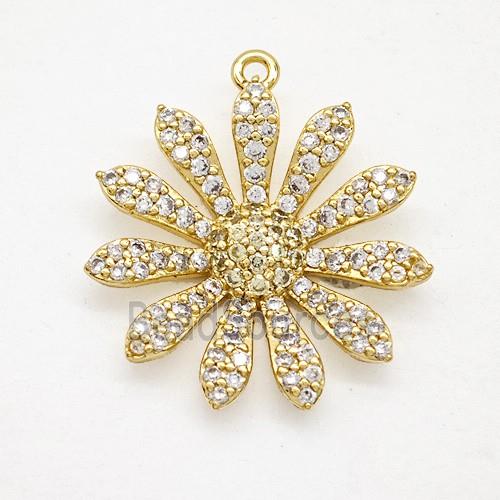 Copper Sunflower Pendant Pave Zirconia Gold Plated