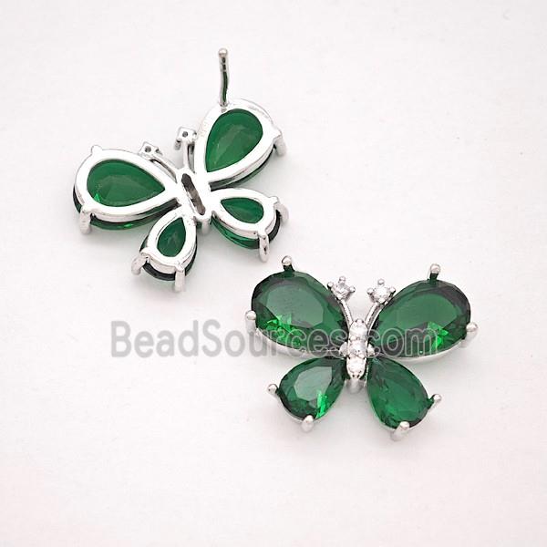 Copper Butterfly Stud Earrings Pave Green Crystal Glass Platinum Plated
