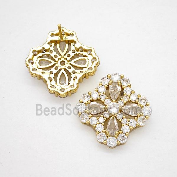 Copper Flower Stud Earrings Pave Zirconia Crystal Glass Gold Plated