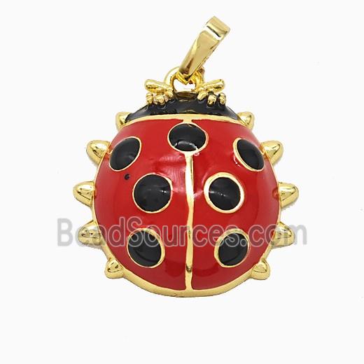 Copper Ladybug Pendant Red Enamel Gold Plated